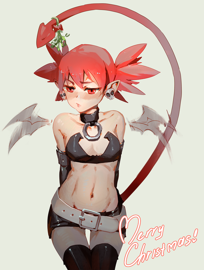 1girl, 3four, bat_wings, blush, choker, closed_mouth, commentary, demon_girl