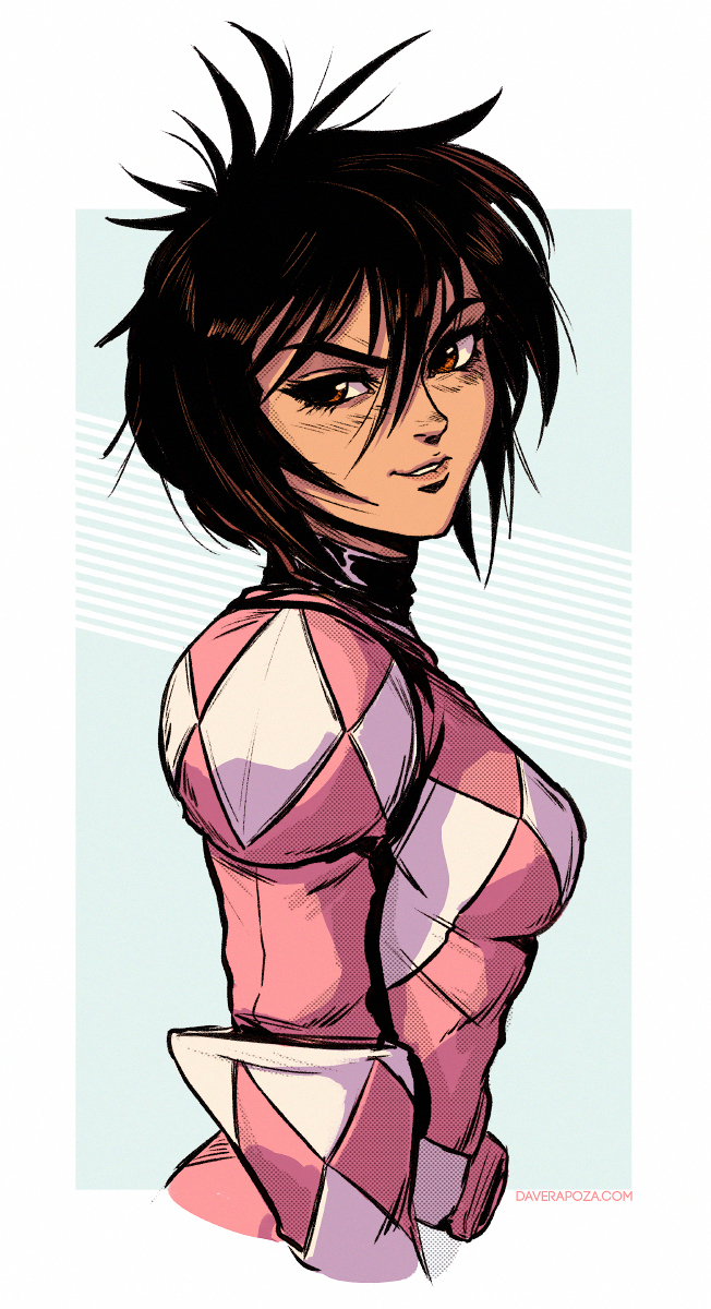 >:), 1girl, black_hair, breasts, brown_eyes, dave_rapoza, from_side, hair_between_eyes
