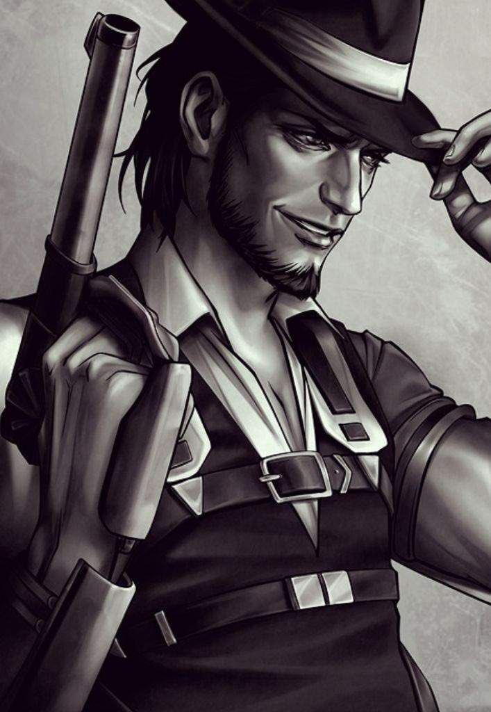 1boy, facial_hair, hat, holding, holding_weapon, kenny_(shingeki_no_kyojin), limited_palette, monochrome