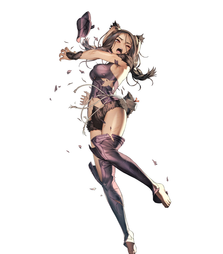 1girl, animal_ears, armor, brown_fur, brown_hair, cozy, dark_skin, facial_mark