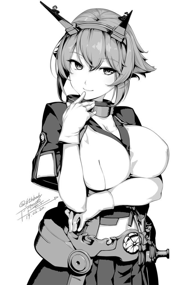 1girl, 2019, arm_under_breasts, artist_name, black_jacket, black_skirt, breasts, chains