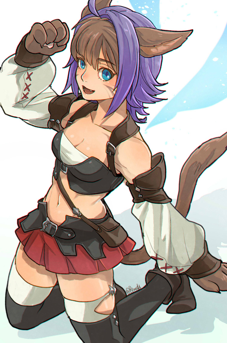 ahoge, animal_ears, animal_hand, aqua_eyes, belt, belt_buckle, black_legwear, blue_wings