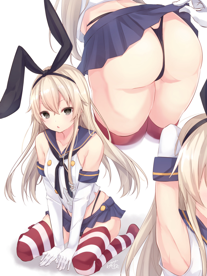 1girl, anchor, animal_ears, arm_up, armpits, ass, bare_shoulders, black_hairband