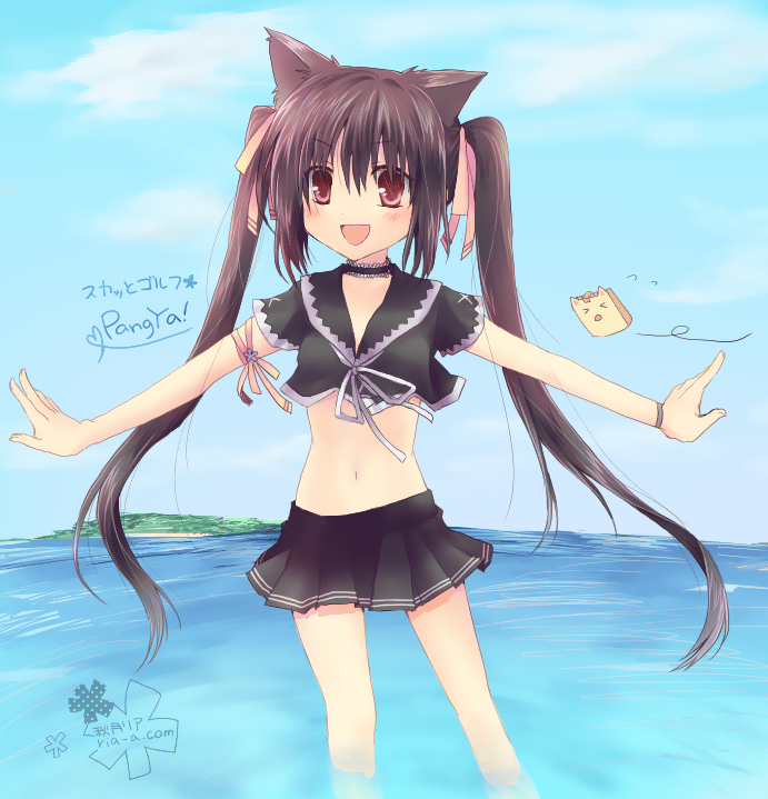 black_hair, cat_ears, kooh, long_hair, ocean, pangya, papel, red_eyes