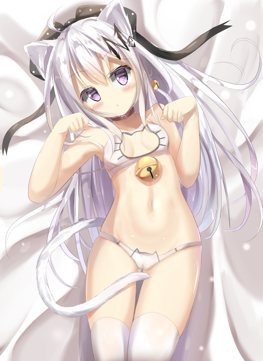 1girl, :<, ahoge, animal_ear_fluff, animal_ears, bangs, bare_arms, bare_shoulders
