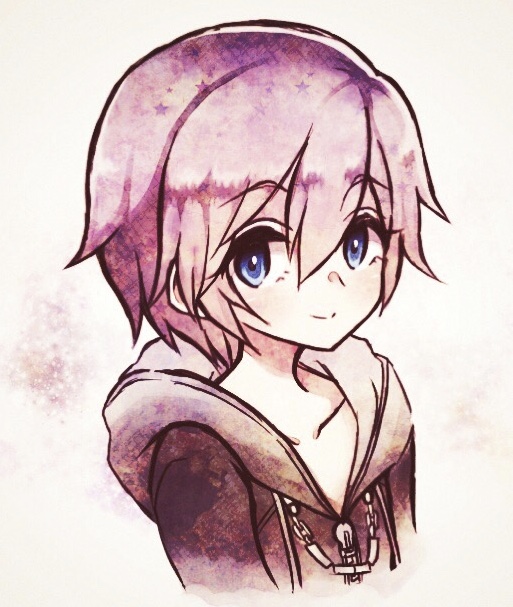 1girl, alternate_hair_color, bangs, black_coat_(kingdom_hearts), blue_eyes, closed_mouth, collarbone, eyebrows_visible_through_hair