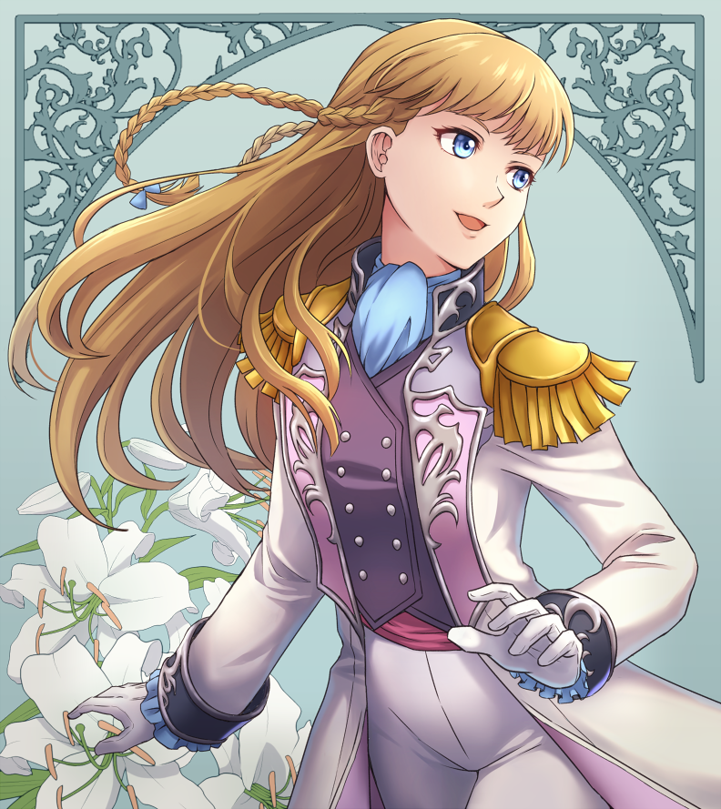 1girl, :d, blue_background, blue_bow, blue_eyes, blue_neckwear, bow, braid