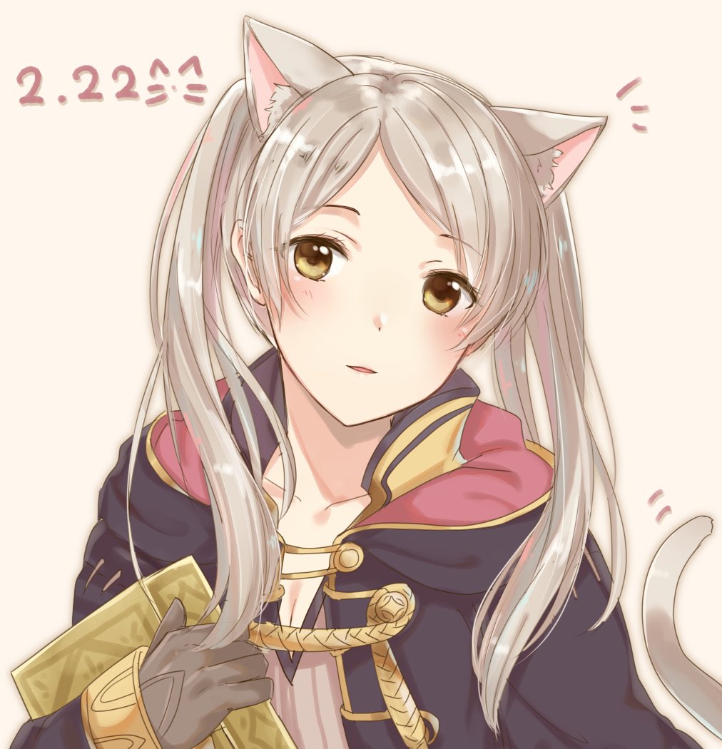 1girl, animal_ears, book, brown_eyes, cat_day, cat_ears, cat_tail, fake_animal_ears
