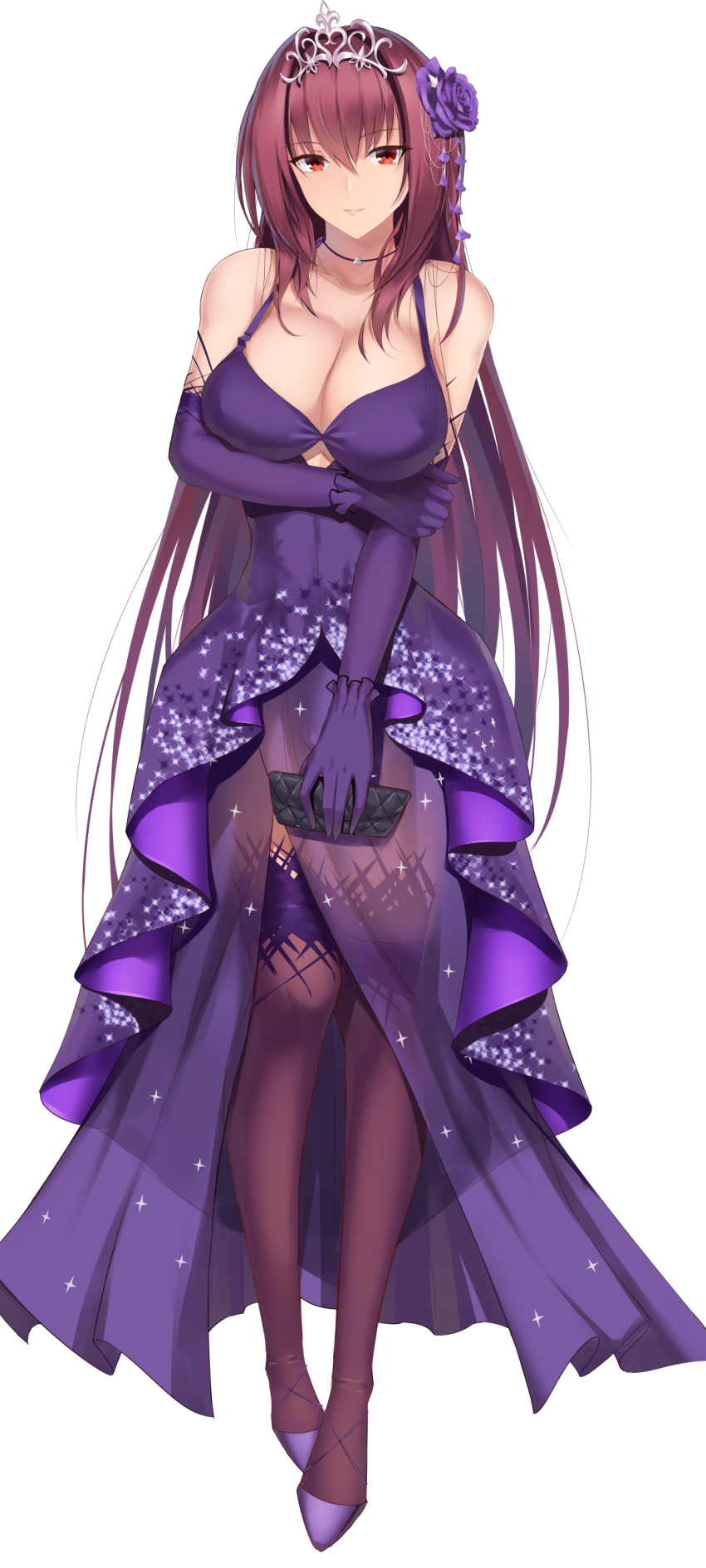 1girl, absurdres, arm_under_breasts, bangs, bare_shoulders, breasts, cleavage, closed_mouth