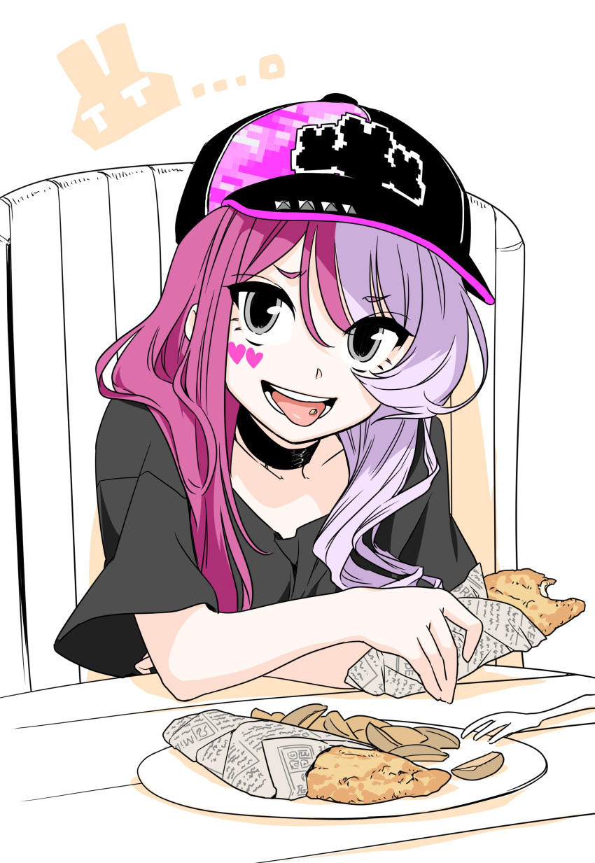 #compass, 1girl, absurdres, animal_print, arm_support, baseball_cap, black_shirt, bunny_print