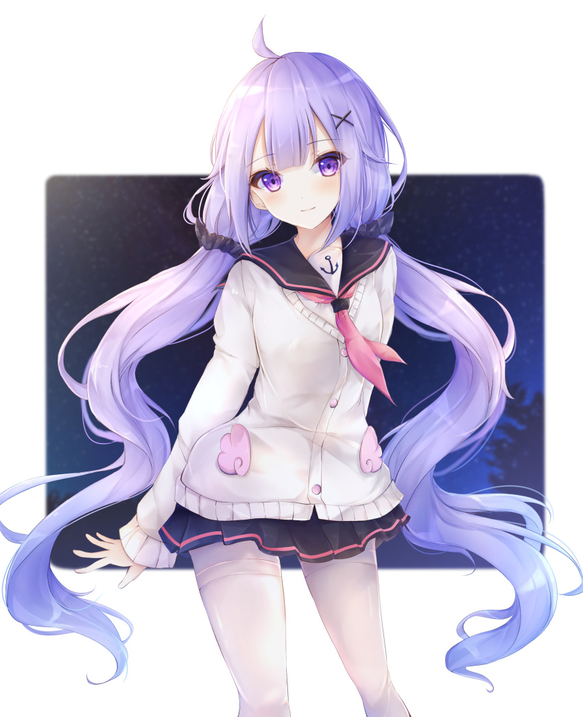 1girl, absurdres, ahoge, azur_lane, bangs, black_sailor_collar, black_scrunchie, black_skirt