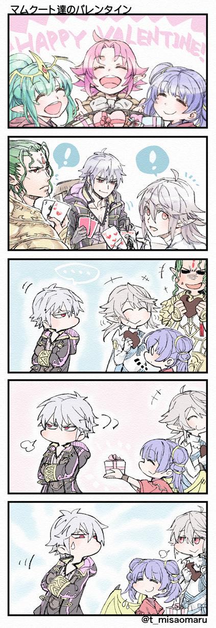!, 3boys, 3girls, armor, box, card, chiki, chocolate