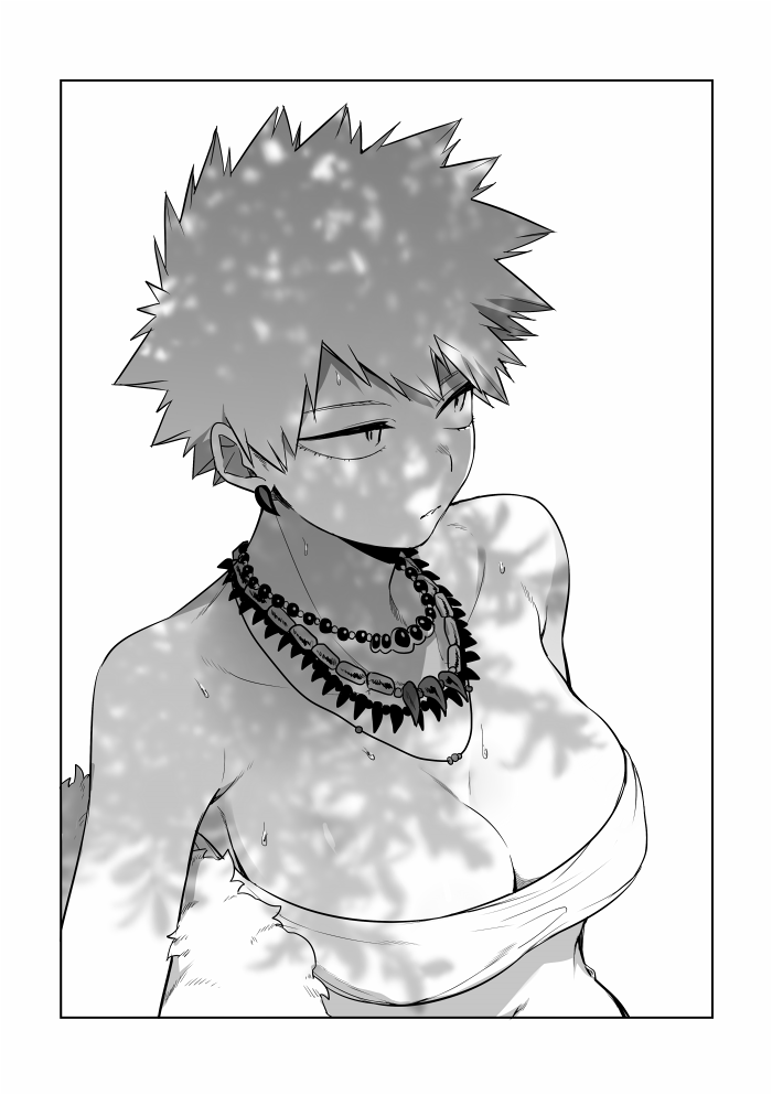 1girl, bakugou_katsuki, bandeau, bare_shoulders, blonde_hair, boku_no_hero_academia, border, breasts