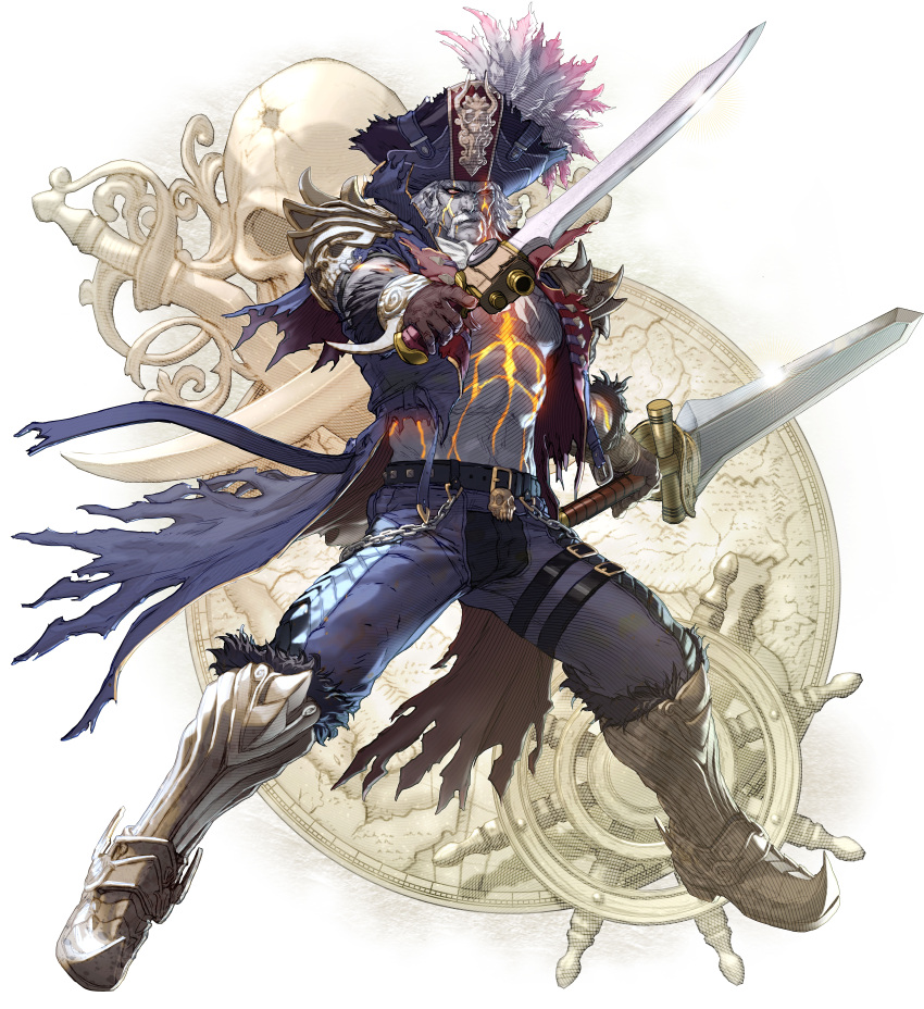 1boy, absurdres, armor, belt, cervantes_de_leon, chains, facial_hair, grey_skin