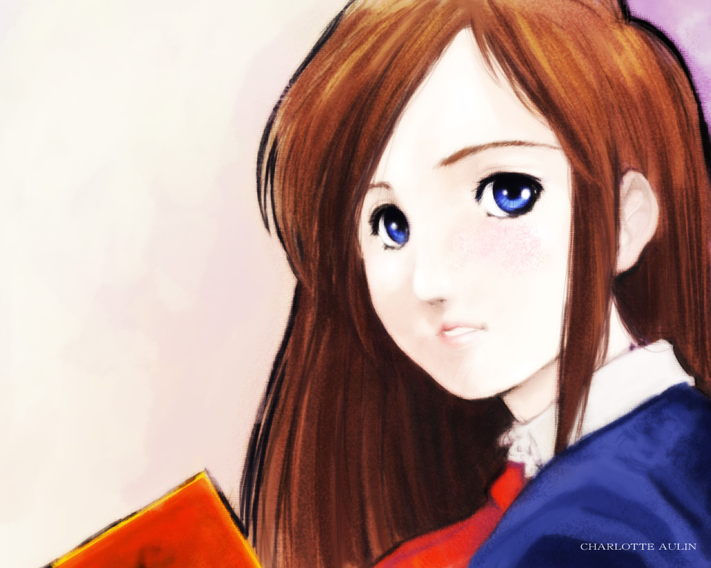 1girl, akumajo_dracula, blue_eyes, book, brown_hair, castlevania, castlevania:_portrait_of_ruin, charlotte_aulin