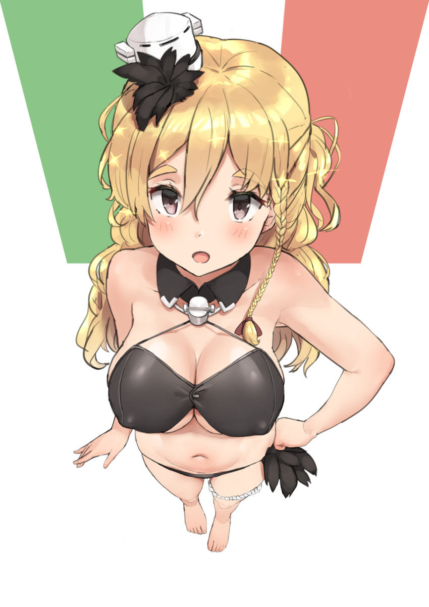 1girl, absurdres, alternate_costume, bangs, bikini, black_bikini, blonde_hair, blush