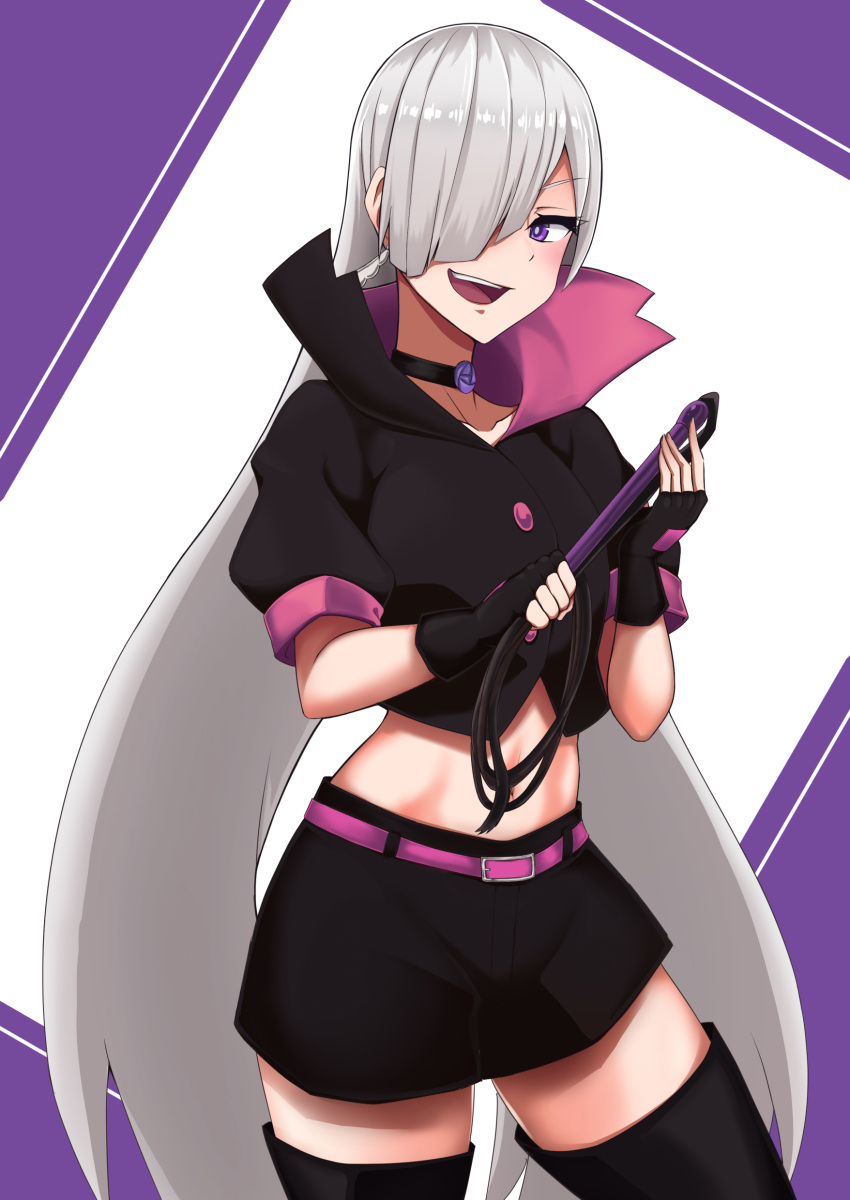 1girl, :d, absurdres, alternate_costume, belt, black_footwear, black_gloves, black_skirt