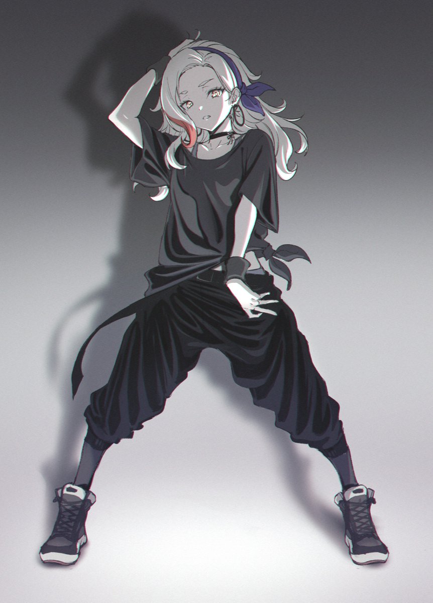 1girl, aikatsu!, aikatsu!_(series), baggy_pants, belt, black_belt, black_choker, black_pants