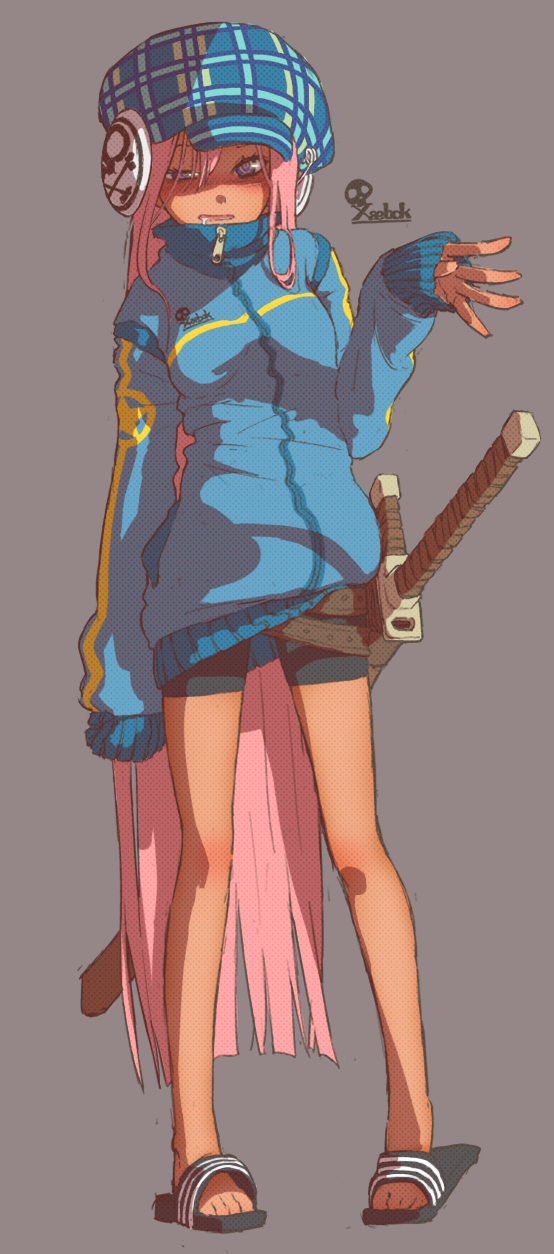 1girl, 999knight, @_@, al_bhed_eyes, belt, bike_shorts, blue_eyes, blush