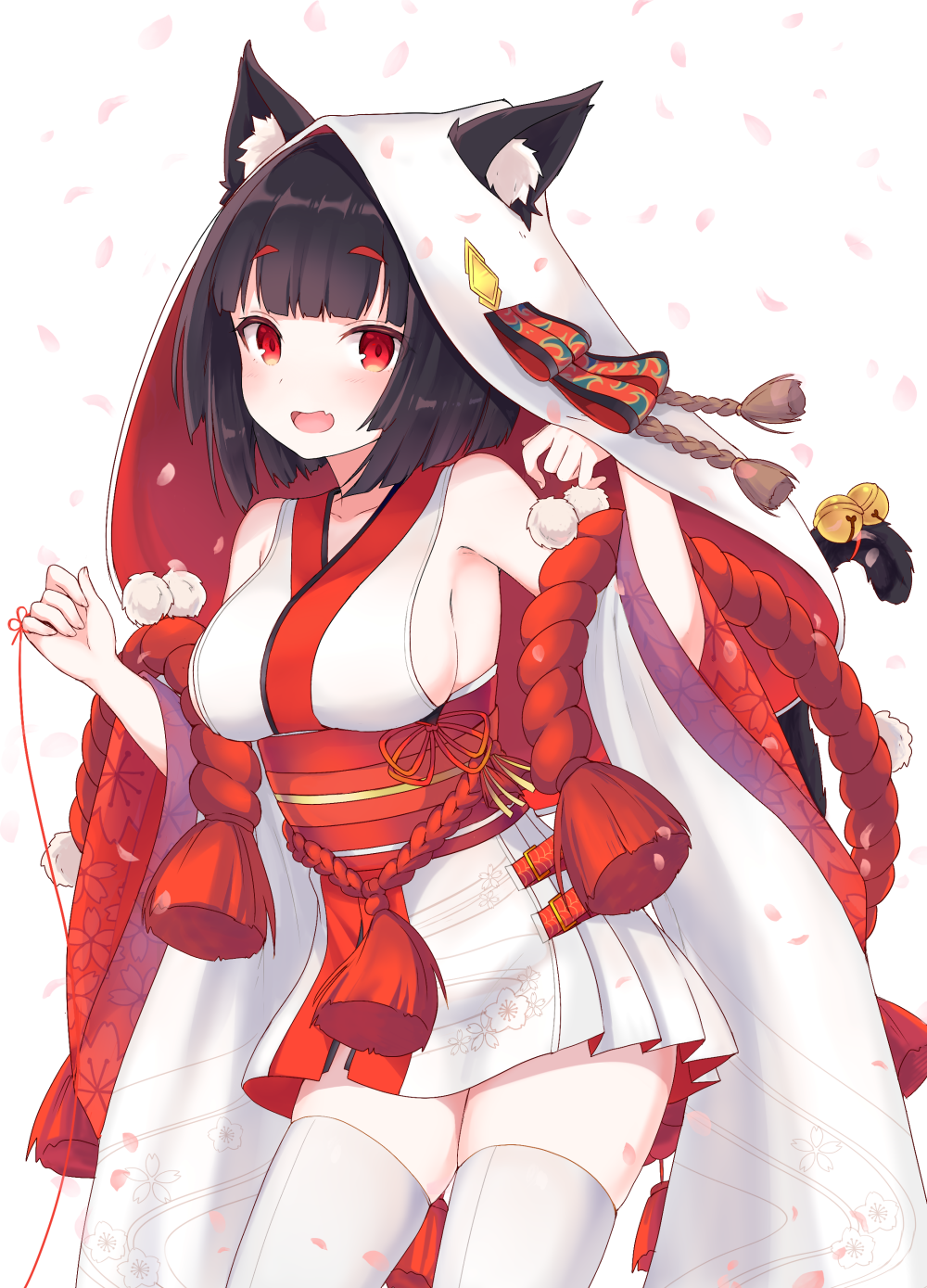 1girl, animal_ears, azur_lane, bangs, bell, black_hair, blunt_bangs, breasts