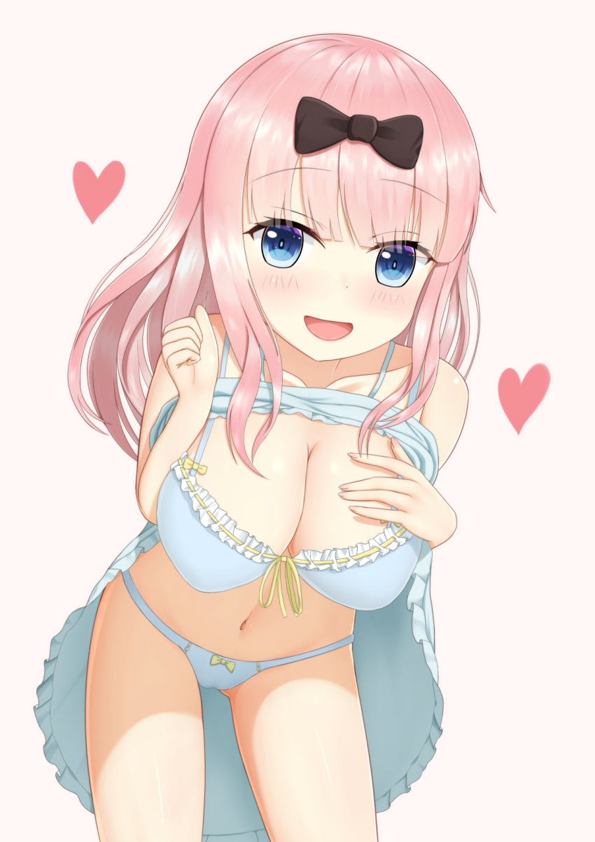 1girl, :d, black_bow, blue_bra, blue_dress, blue_eyes, blue_panties, blush