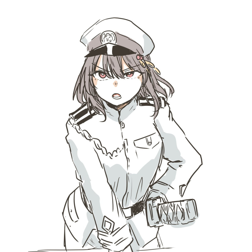 1girl, aiguillette, alternate_costume, bangs, black_hair, breast_pocket, breasts, buttons