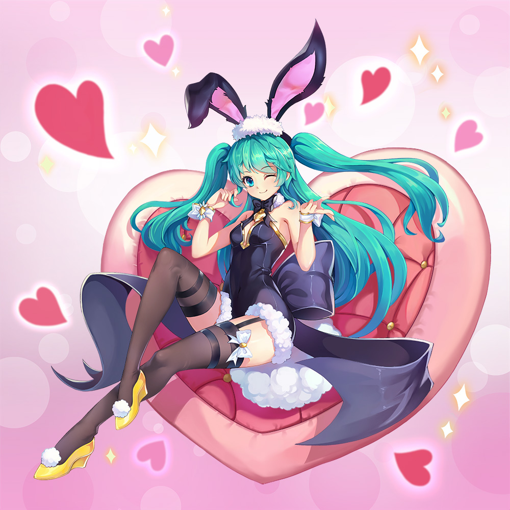 1girl, animal_ears, aqua_eyes, aqua_hair, bangs, black_legwear, full_body, garter_straps