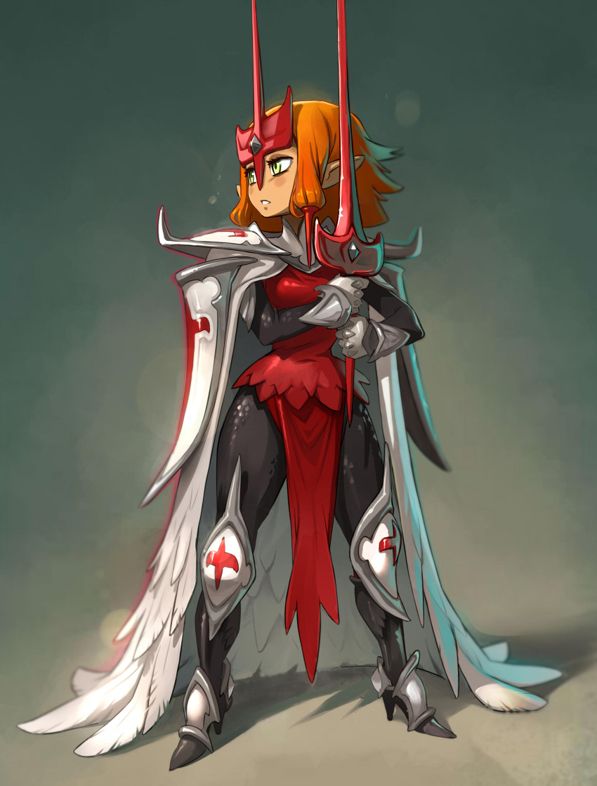 1girl, absurdres, armor, bodysuit, cape, commentary, dress, english_commentary