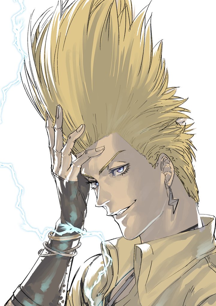 1boy, azuma_kyoutarou_(artist), blonde_hair, check_commentary, commentary, commentary_request, detached_sleeves, earrings