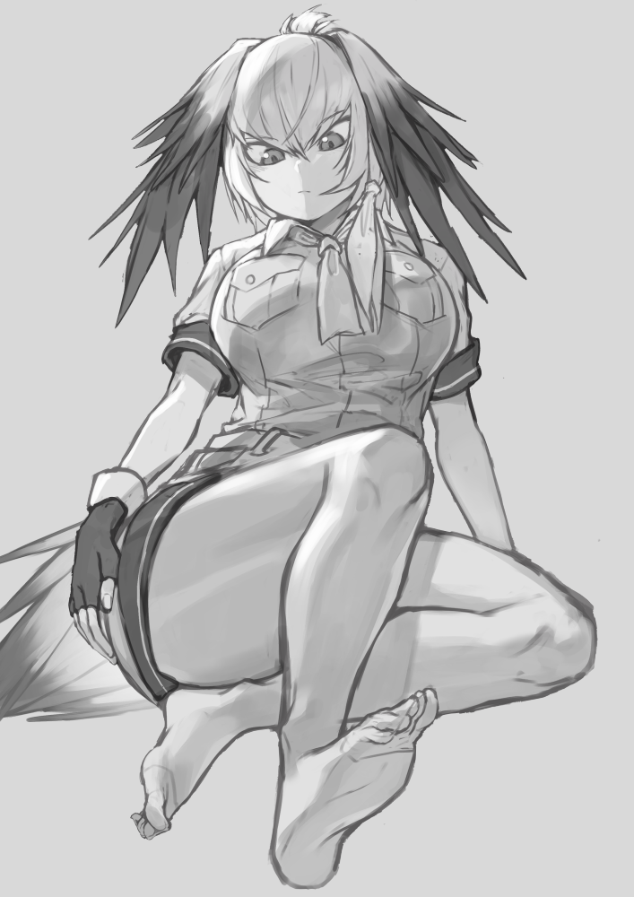 1girl, arm_at_side, arm_support, bangs, bare_arms, bird_tail, breast_pocket, cinko17817