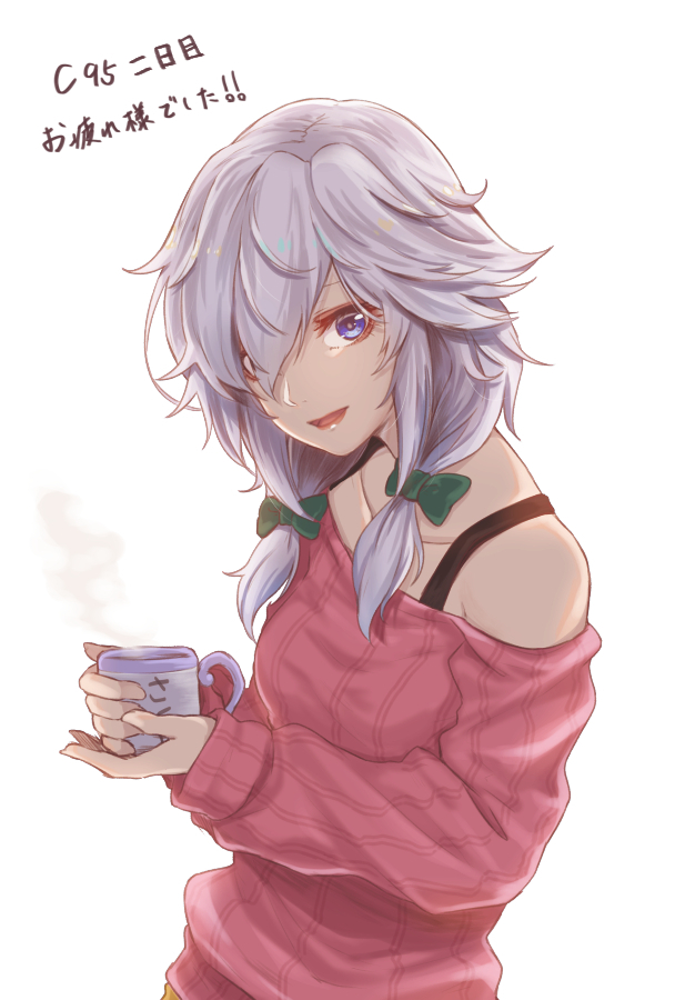1girl, bangs, bare_shoulders, blue_eyes, bow, breasts, collarbone, commentary_request