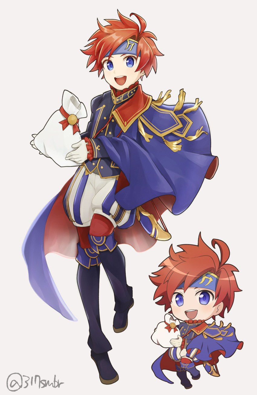 1boy, 317_(saina), absurdres, blue_eyes, boots, cape, chibi, fire_emblem