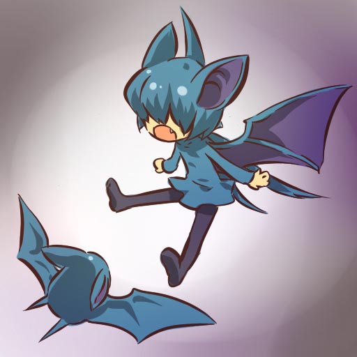 1girl, bat_(animal), bat_boy, blue_hair, costume, fang, hair_over_eyes, hitec