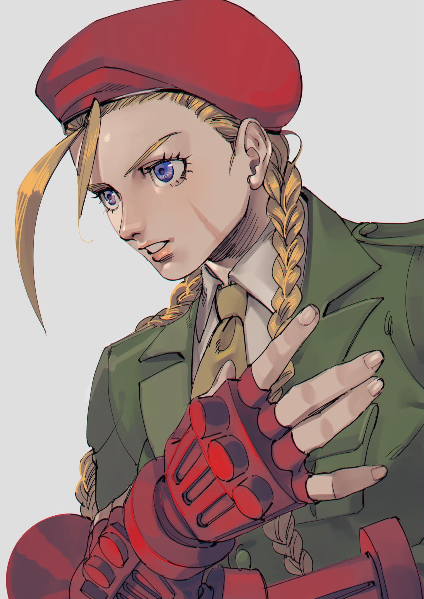 1girl, adjusting_clothes, adjusting_gloves, alternate_costume, antenna_hair, beret, blonde_hair, blue_eyes