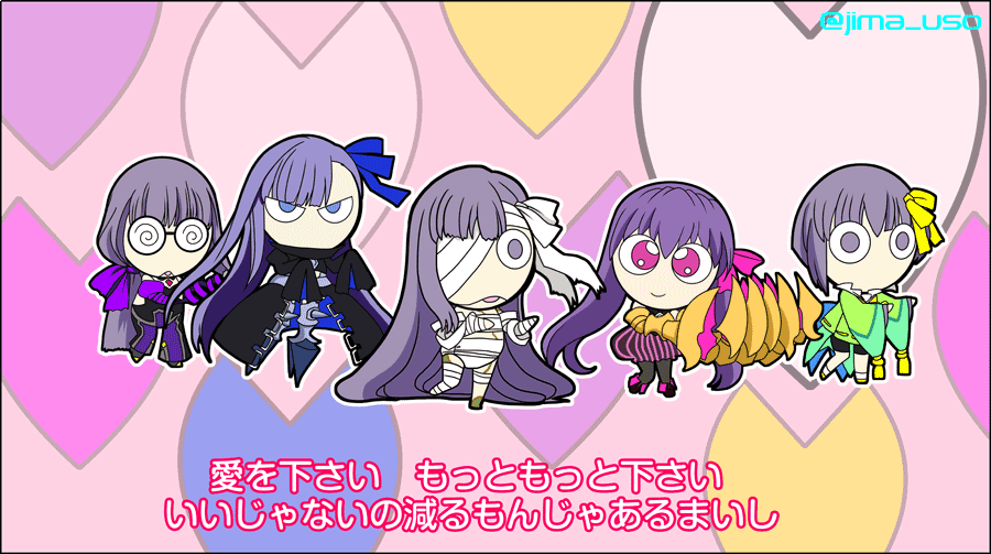 5girls, bandage_over_one_eye, bow, claws, coke-bottle_glasses, drill_hand, fate/extra, fate/extra_ccc