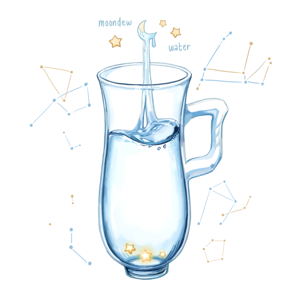 constellation, crescent_moon, drink, english_text, handle, ichiknees, moon, no_humans