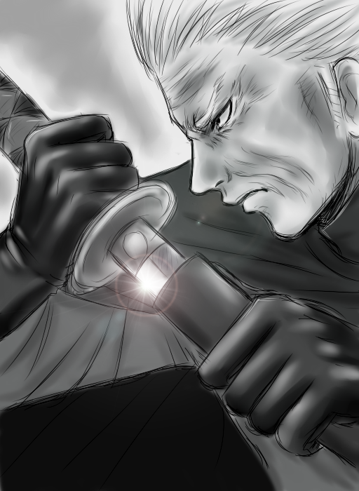 dawngodsound, fritz, gloves, katana, kataribe_(pixiv), lens_flare, monochrome, sketch, sword, weapon