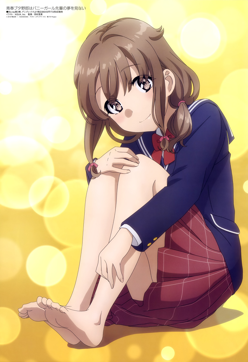 1girl, absurdres, aqua_inc., azusagawa_kaede, bangs, barefoot, blush, bow