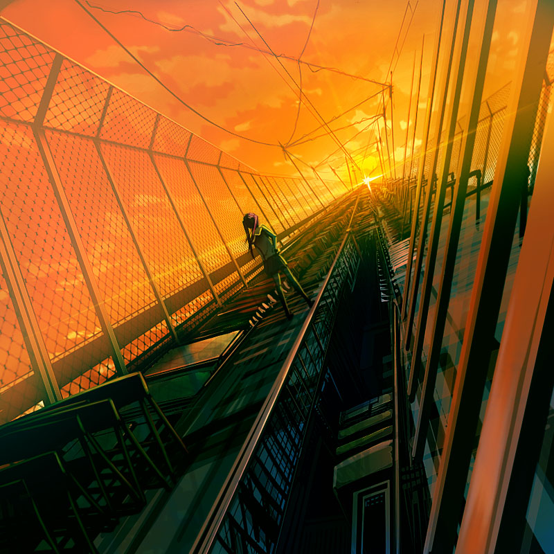 bad_id, minami-ke, minami-ke_okawari, minami_kana, school_uniform, serafuku, sunset