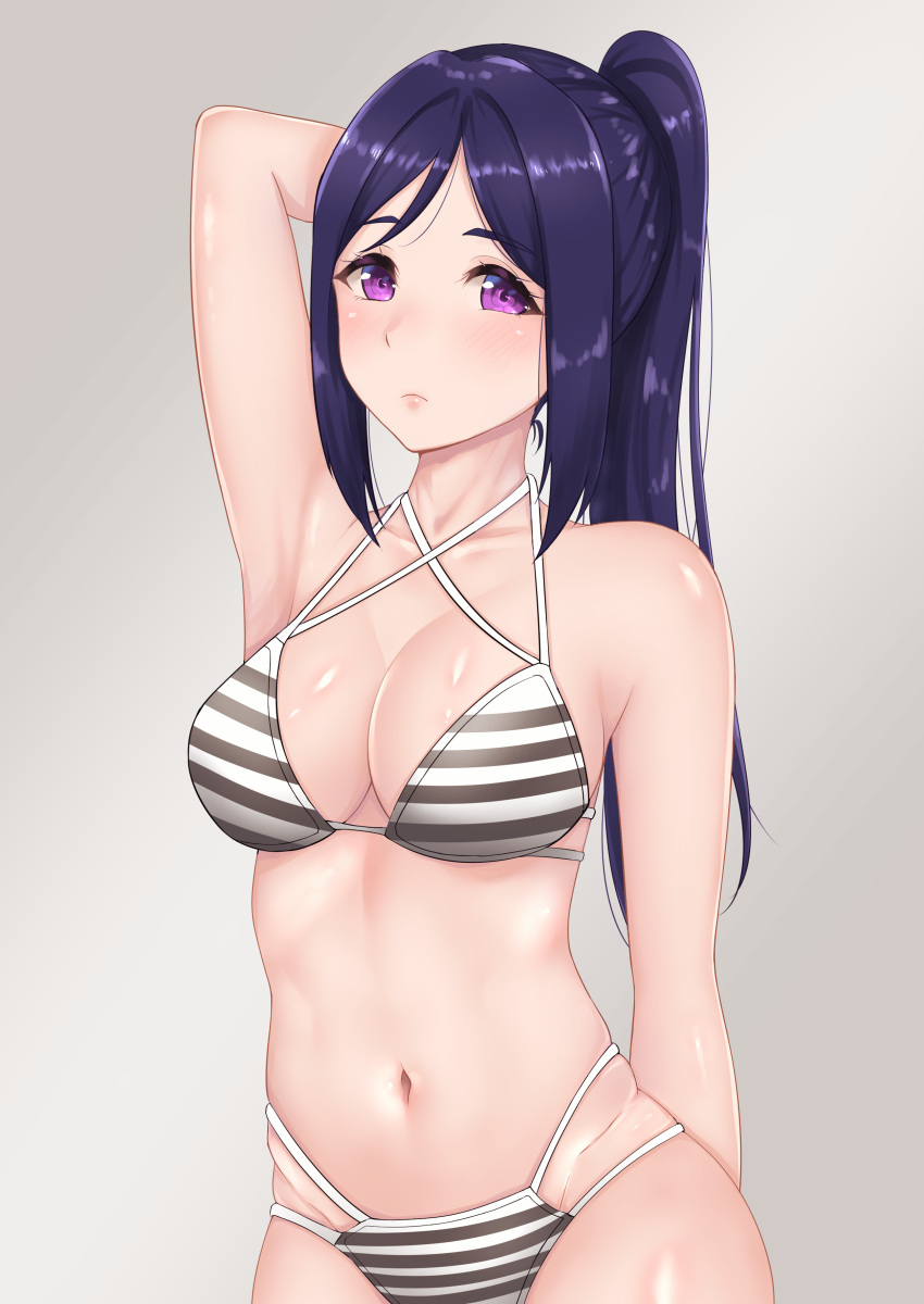 1girl, absurdres, arhah, arm_behind_head, arm_up, armpits, bangs, bare_arms
