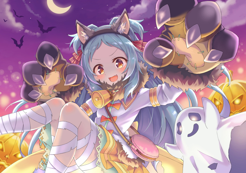 1girl, absurdres, animal_ears, bat, blue_hair, blush, fake_animal_ears, fang