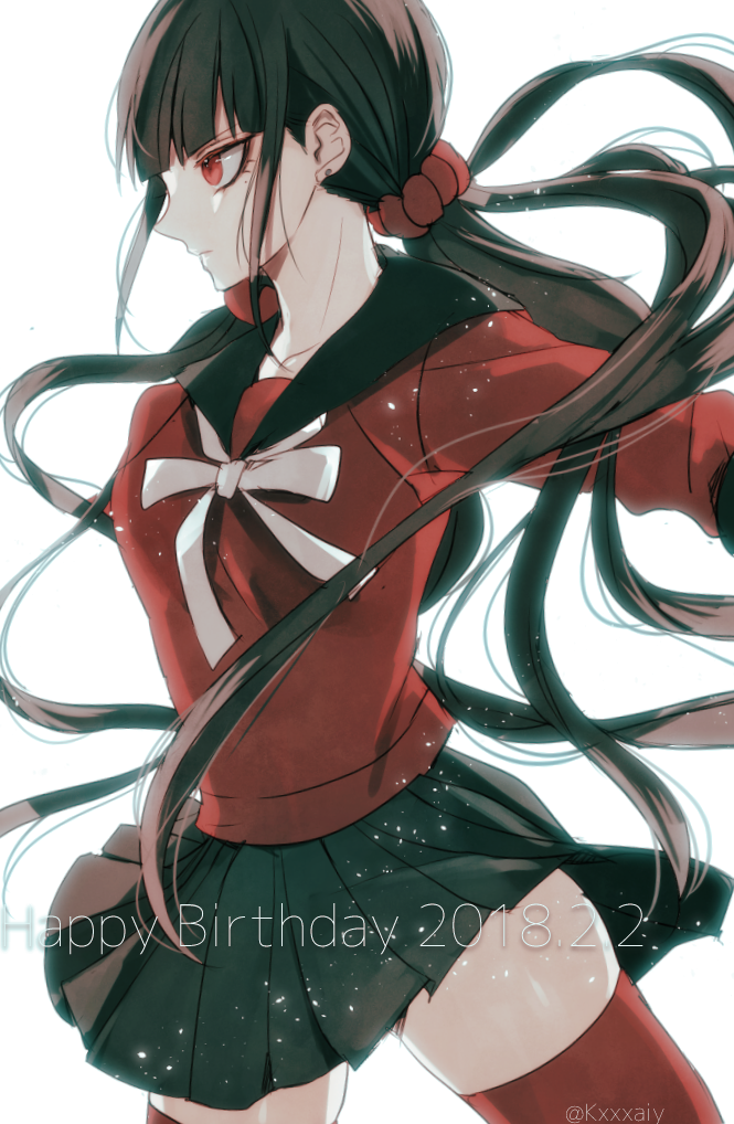 1girl, bangs, black_hair, black_sailor_collar, black_skirt, collarbone, cowboy_shot, dangan_ronpa