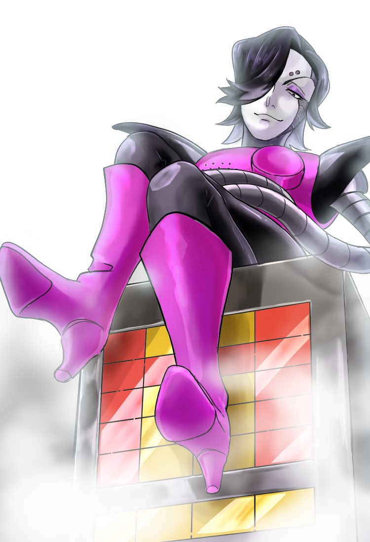 1other, android, black_hair, boots, crossed_arms, dual_persona, hair_over_one_eye, himawari_kappa