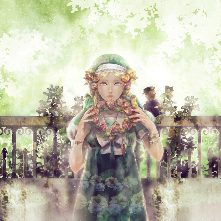 braid, chauffeur, crown, dress, flower, hat, long_hair, radu