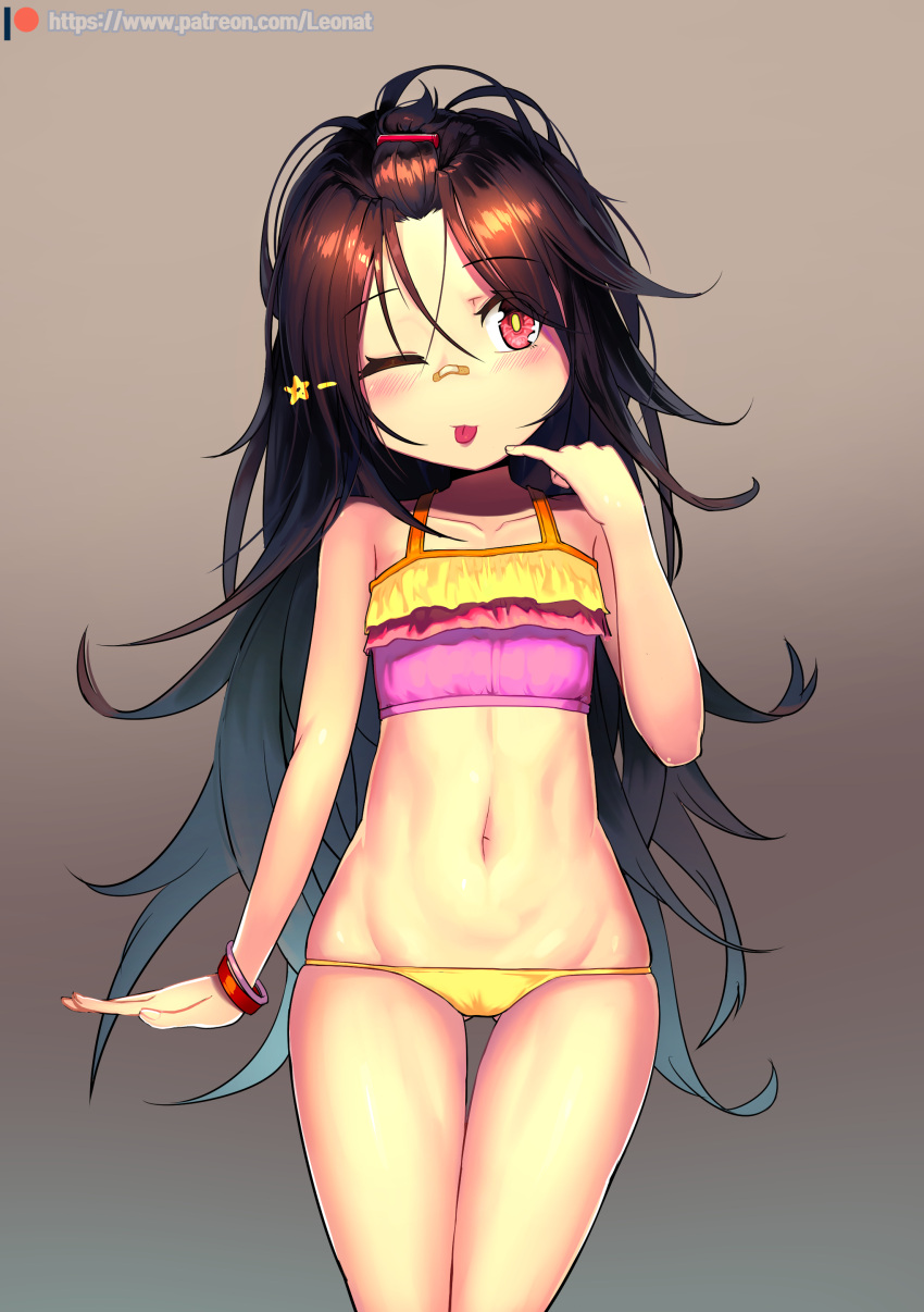 1girl, ;p, absurdres, ass_visible_through_thighs, bandaid, bandaid_on_nose, bare_arms, bare_shoulders