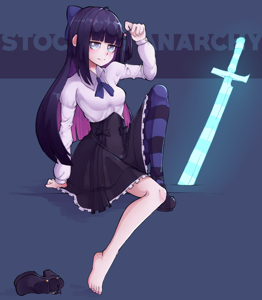 1girl, barefoot, bow, feet, gothic_lolita, hair_bow, highres, k-rha's