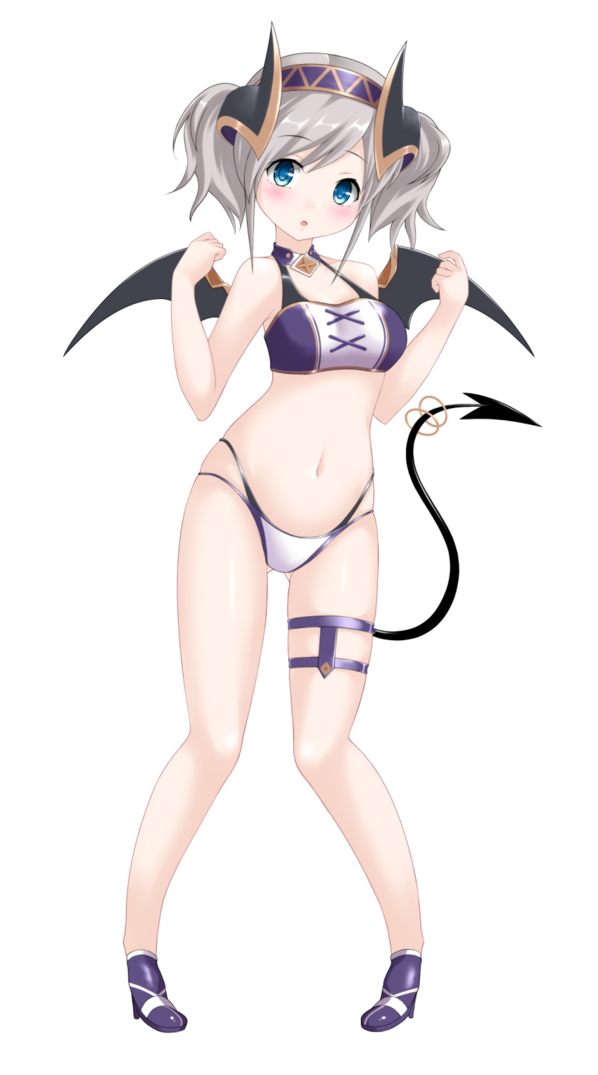 1girl, :o, bangs, bare_arms, bare_shoulders, black_wings, blue_eyes, blush