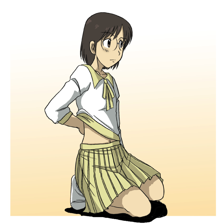 dennou_coil, glasses, highres, kakki_(pixiv4742), kakkii, kneeling, midriff, okonogi_yuko