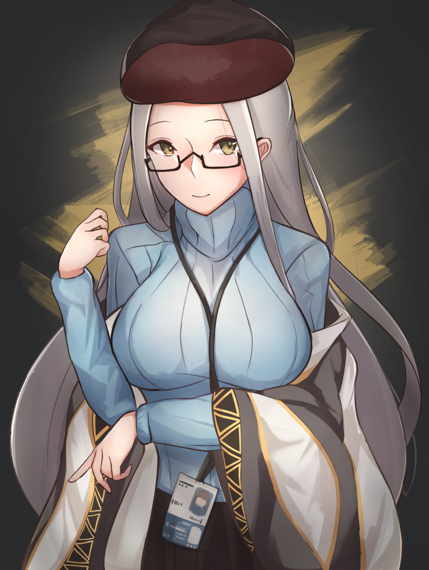 1girl, absurdres, azur_lane, blush, breasts, brown_eyes, collared_dress, commentary_request