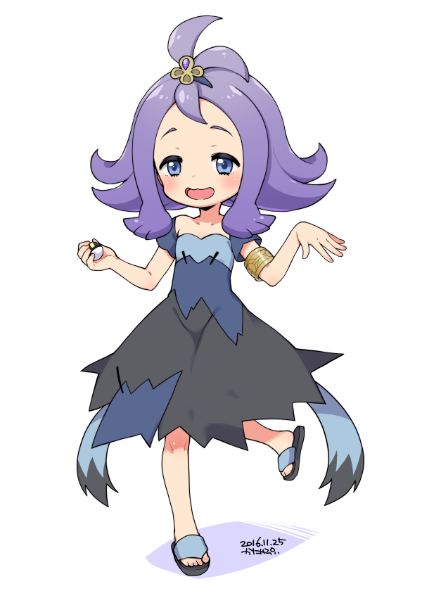 1girl, :d, acerola_(pokemon), armlet, blue_eyes, blush, creatures_(company), dated